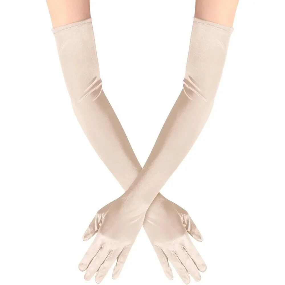 Women's Satin Champagne Long Gloves Costumes Elbow Length Evening Party Prom